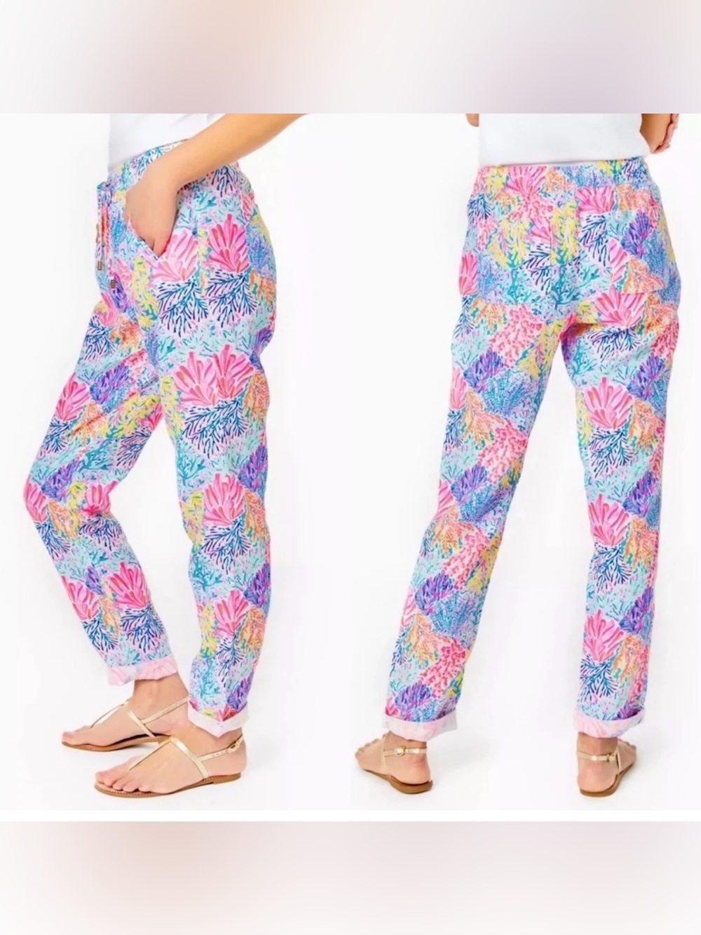 Lilly Pullitzer  Taron Linen Pants in “Multi Splashdance”  medium